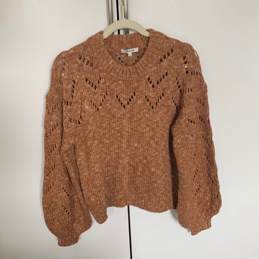 Madewell burnt orange open knit balloon sleeve wool-blend sweater Size S